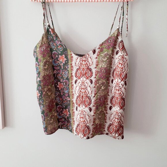 NWOT Zara floral print satin effect sleeveless self-tie strap cami top, XS - Picture 12 of 13
